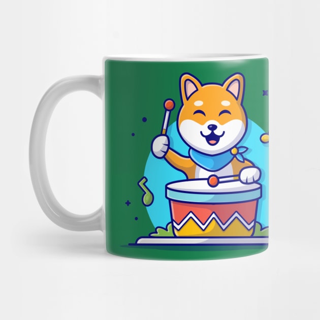 Cute Dog Playing Drum with Stick, Tune and Notes of Music Cartoon Vector Icon Illustration by Catalyst Labs